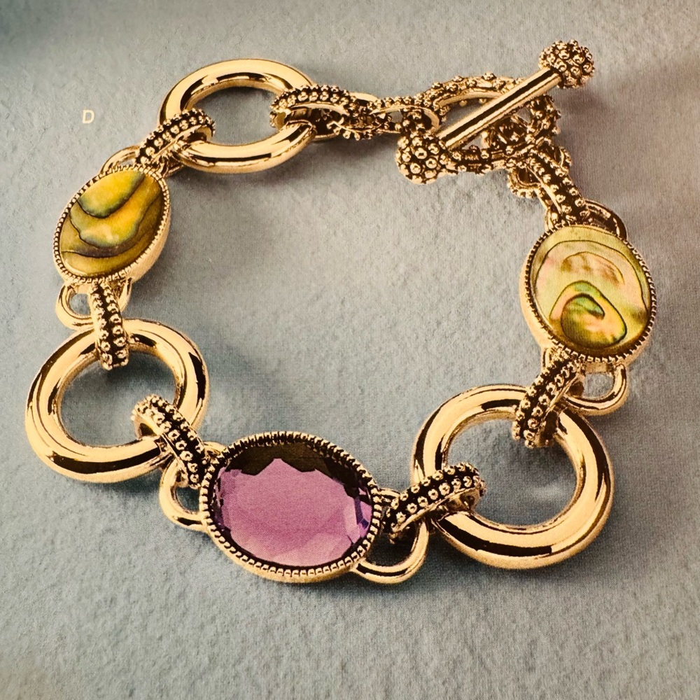 Lia Sophia “Epiphany” Genuine Abalone & Cut Crystals 7-8”Bracelet